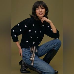 Anthropologie Hearts Mock Neck Sweater Tee in black